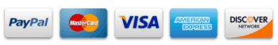 Accepted payment options including PayPal, MasterCard, Visa, American Express, and Discover
