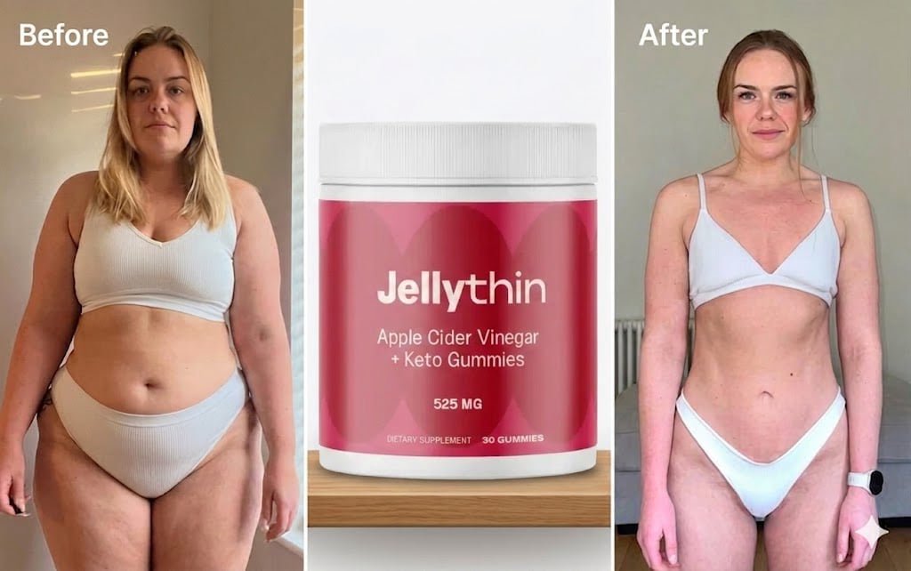 Before and after weight loss transformation using JellyThin